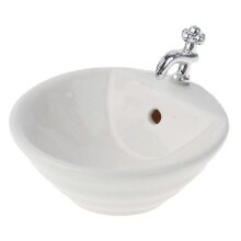 Round White Ceramic 1:12 Scale Miniature Round Bathroom Sink, Diameter 3.8cm, Dollhouse Bath Accessory