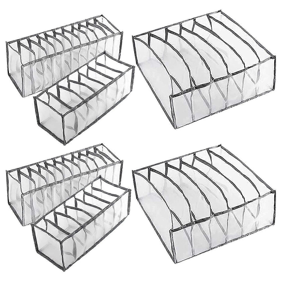 6 Compartment Drawer Organiser Set, Nylon Drawer Dividers For Bra Socks Underwear, 6 Pack Grey Closet Storage Organisers 6901168195178
