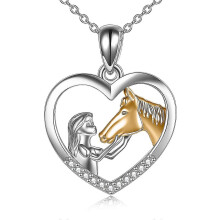 Collar Colgante Chica y Caballo, Circonita Cúbica, Cadena Rolo Sin Níquel Hipolalergénica, 18 Pulgadas, Para Mujeres y Adolescentes