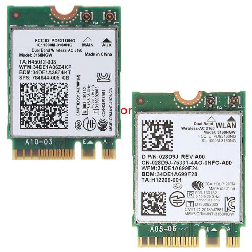 Placa de WiFi Wireless 3160NGW Compatível com DELL, Banda Dupla 802.11ac Bluetooth 4.0 Interface NGFF