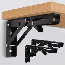 Folding Shelf Brackets 2 Pcs 8 Inch Black Heavy Duty Stainless Steel Collapsible Wall Mounted for Table Bench Shelf Support