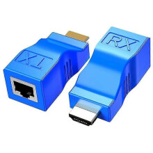 2 Pack HDMI Extender, HDMI to RJ45 Converter Repeater Over Cat 5e/6, 1080p Up To 30m, Blue Plastic Shell for HDTV DVD PS4 Projector Conference Centre