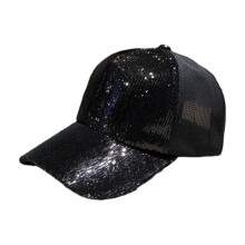Baseballpet met glitterpailletten, verstelbare verstelbare, ademende mesh-stof.