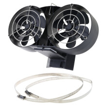 Ventilador de estufa accionado por calor con doble cabezal y cubierta de 4 aspas.