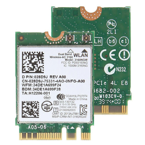 Placa de WiFi Wireless 3160NGW Compatível com DELL, Banda Dupla 802.11ac Bluetooth 4.0 Interface NGFF 1