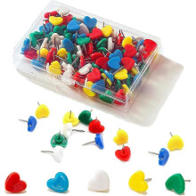 Bunte Herz-Reißzwecken, 100 Stück, 5 Farben, Kunststoffkopf, Stahlnadel, mit Aufbewahrungsbox für Korktafeln, Kartenbastelarbeiten