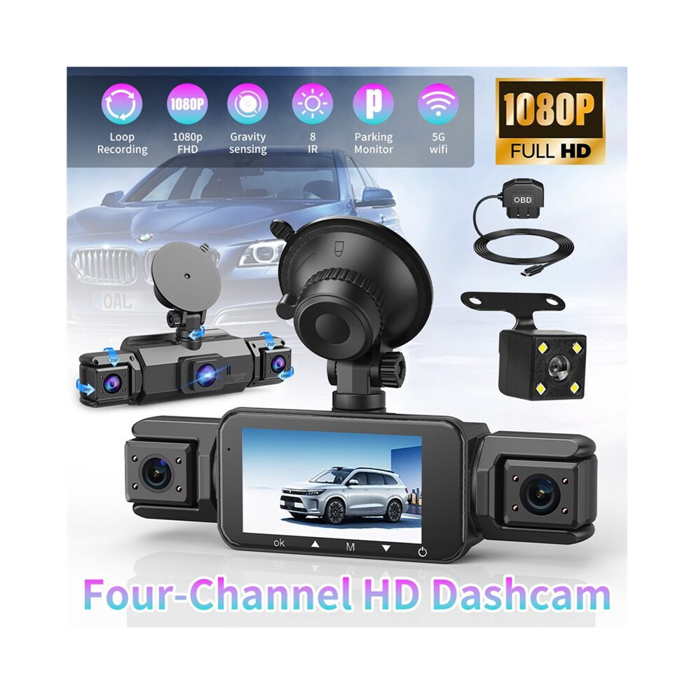4-Channel Dash Cam View Wifi Inside Car Camera With Night Vision Loop Recording Parking Monitor, 1080P+480P+480P+480P 4712440416575