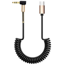 Coiled USB C to 3.5mm Male Angled Audio Extension Cable, 180cm Metal Cable with 24K Gold Plated Connectors for Car Sound Systems and USB C Devices