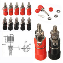 Conector Banana Fêmea 4mm, 10 Peças, Parafuso de Fixação, Compatível com Plugues Banana 4mm, Terminais Spade e Fio Nu, 5 Vermelhos 5 Pretos