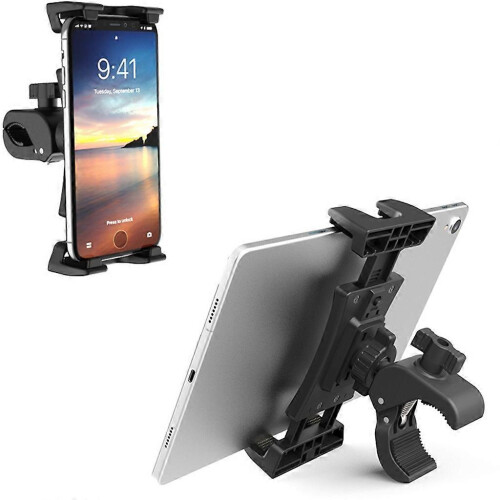 Suporte de Mesa para Tablet para Guidão de Bicicleta de Exercício, Compatível com Tablets 4.7-13 Polegadas, Rotação 360, Aço Inoxidável e ABS 1
