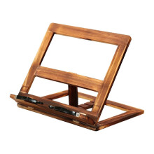 Verstelbare houten boekenstandaard met paginahouder en leesklem, bureau-organizer voor studieboeken en kantoorartikelen.