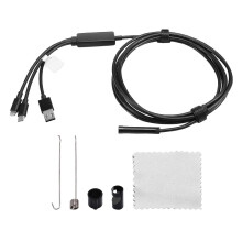 Endoscope Camera, 4-in-1 200W Pixel 3m Hard Wire, IP67 Waterproof 6 Adjustable LED for iOS Android Piping Inspection