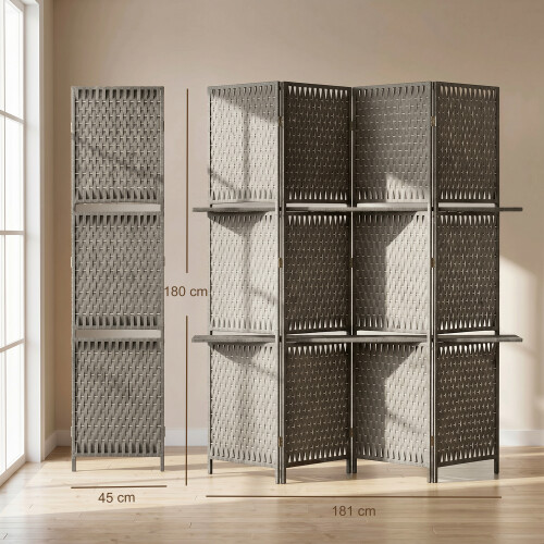 Homcom HOMCOM 4 Panel Folding Room Divider, Privacy Screen with Shelves, Grey 1