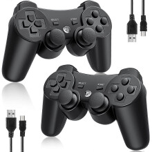 2 Pack Wireless Controller, compatible with Sony PlayStation 3, Double Shock 3, Bluetooth Rechargeable, Motion Sensor, Supports PC Windows 7 8 10