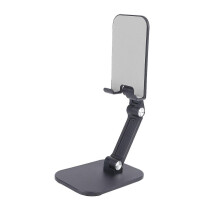 Soporte plegable de escritorio para teléfono móvil, altura y ángulo ajustables, universal para smartphones y tablets, base de plástico estable.