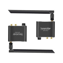 2.4G Wireless Audio Transmitter and Receiver, 50M Range, 3.5mm R/L RCA Audio Adapter, External Antenna, Automatic Connection, Black ABS
```