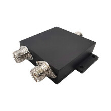 Two Way VHF Antenna Power Splitter, 136-174MHz Power Divider, Black Metal Plastic, UFL Female Connectors