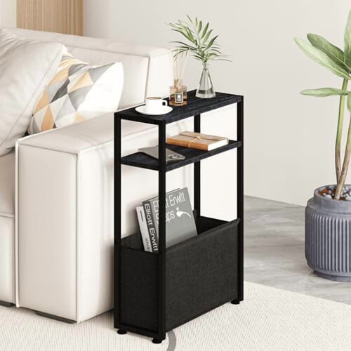 Narrow Side Table with Magazine Rack 18x12x24in