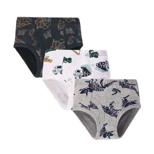 Boy's Cozy Dinosaur Car Briefs 3-Pack Soft Fabric