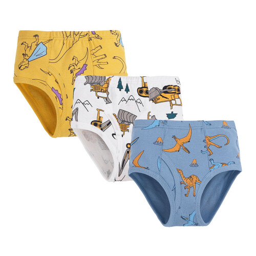 Boy's Cozy Briefs Dinosaur Bulldozer Print 3-Pack