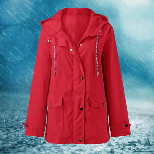 Giacca antivento impermeabile da donna con cappuccio e cerniera intera, 1