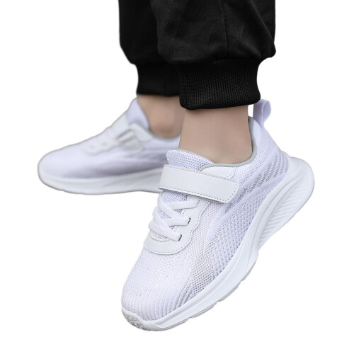 Boys' athletic sneakers with hook-and-loop strap, white, 2