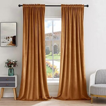 Velvet Thermal Blackout Curtains Gold Brown 84 Inch Rod