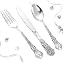 Ensemble de couverts en plastique argenté 150 pièces (50 fourchettes, 50 cuillères, 50