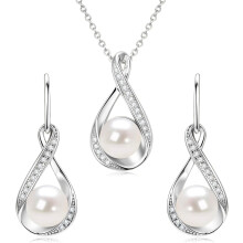 Pendientes y collar de perlas y moissanita de plata de ley