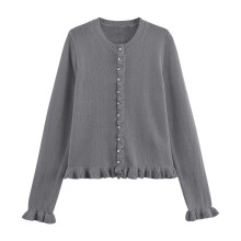 Gilet cardigan gris en maille pour femme, léger