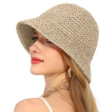 Women's Handmade Straw Bucket Hat, Wide Brim, Packable, UPF 50+, Beach & Travel – Compatible with Summer Activities