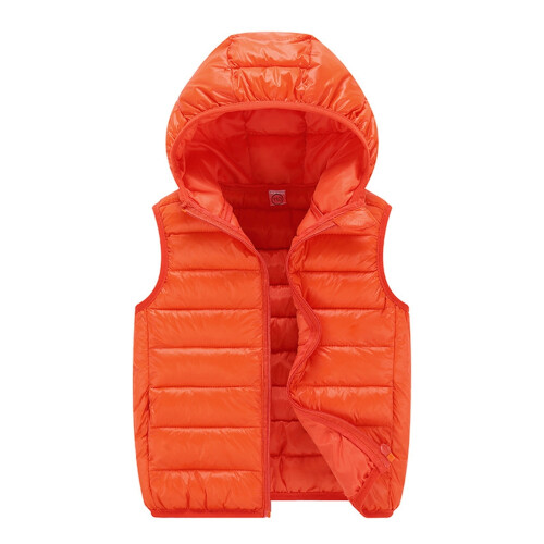 Colete infantil acolchoado com capuz, sem mangas, para o inverno, tamanho