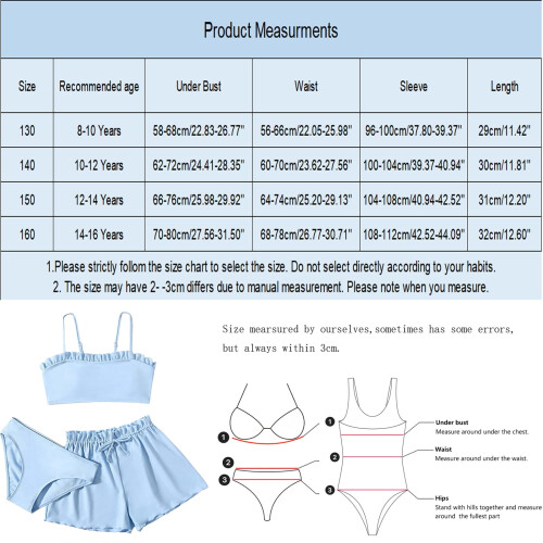 Set bikini a tinta unita per bambina, 3 pezzi per età 1