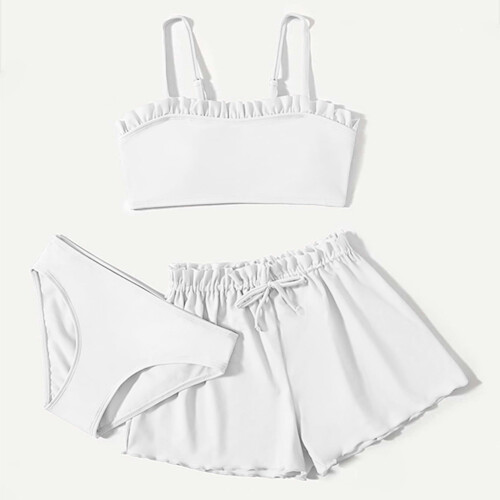 Set bikini a tinta unita per bambina, 3 pezzi per età 2