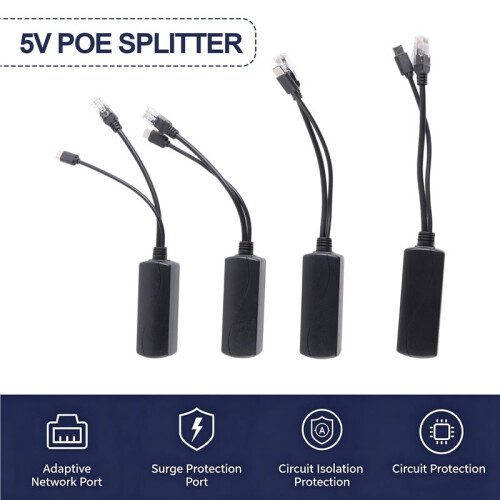 4-Pack 5V PoE Splitter, 48V to 5V 2.4A Adapter with Micro-USB Plug, for IP Camera,Tablets,for Raspberry Pi and More 2