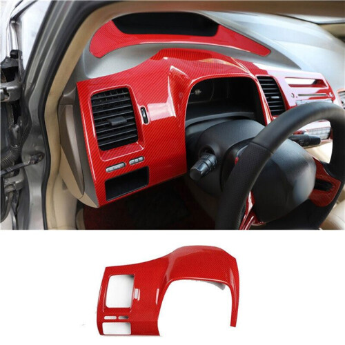 For  8Th  2004-2009 Red Carbon Fiber Instrument Panel Frame Cover Trim 2