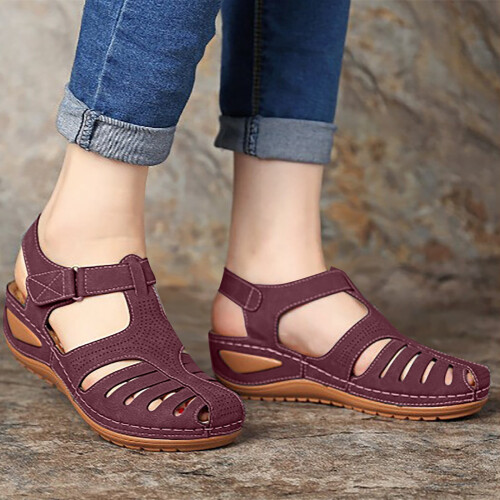 UTTOASFAY Women's Sandals Solid Color Flat Summer Casual