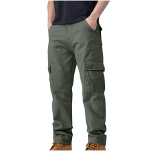 Herren-Cargohose aus Baumwolle, olivgrün, gerades Bein