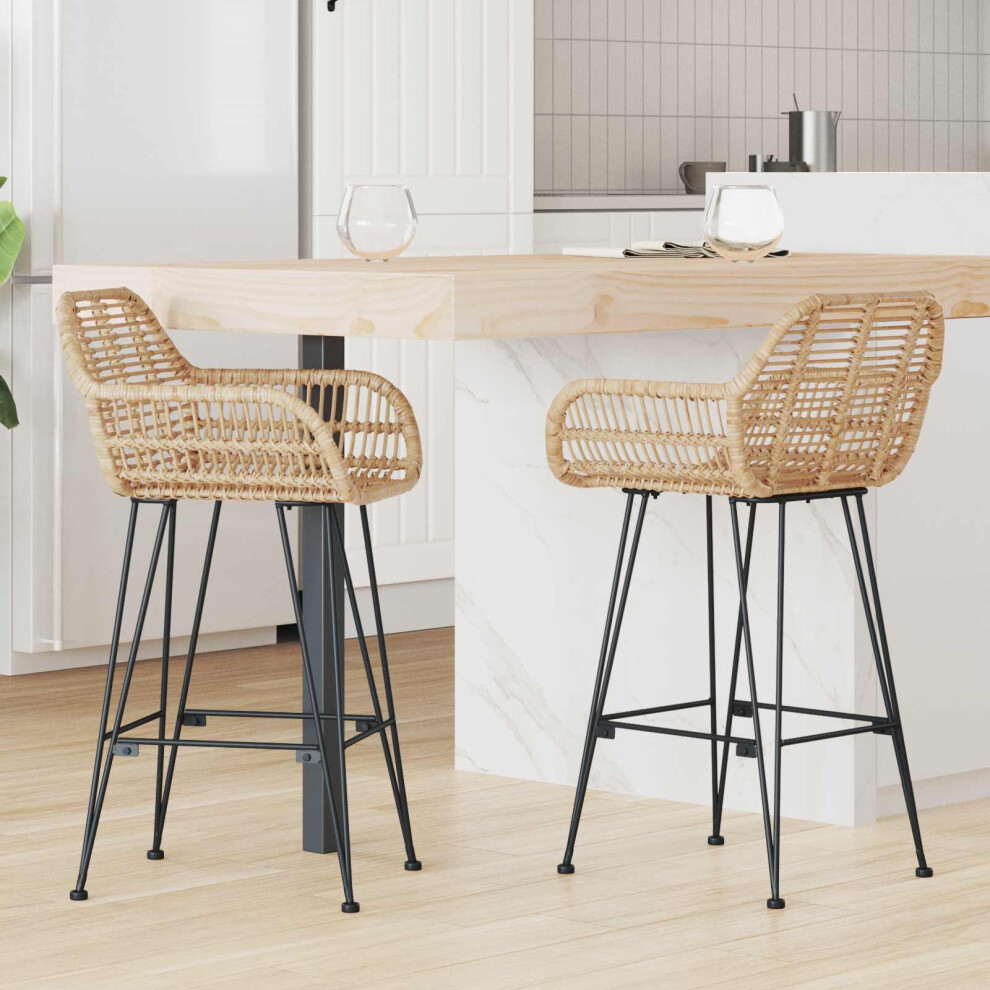 Vidaxl Bar Chair 2 Pcs 55 X 52 X 92 Cm Rattan And Iron