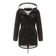 Casaco acolchoado com capuz para mulheres, preto, tamanho XL.