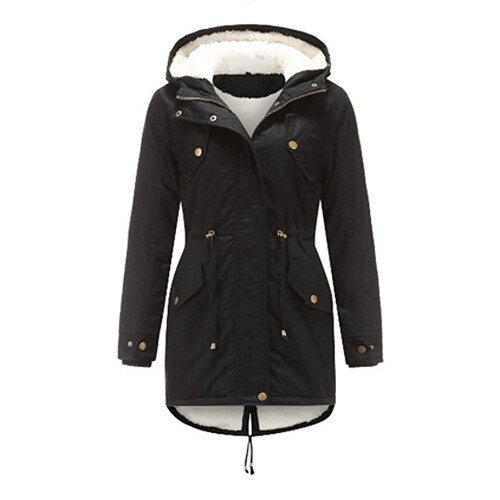 Casaco acolchoado com capuz para mulheres, preto, tamanho XL.