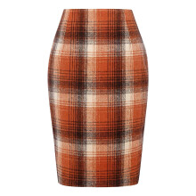Damesrok met ruitpatroon, hoge taille, wollen midi-model met split