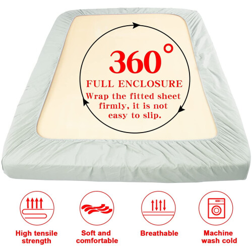 Drap-housse Queen en microfibre brossée, poches profondes, gris clair 2