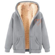 Cappotto da donna con cappuccio e fodera in pile, con stampa a cuori
