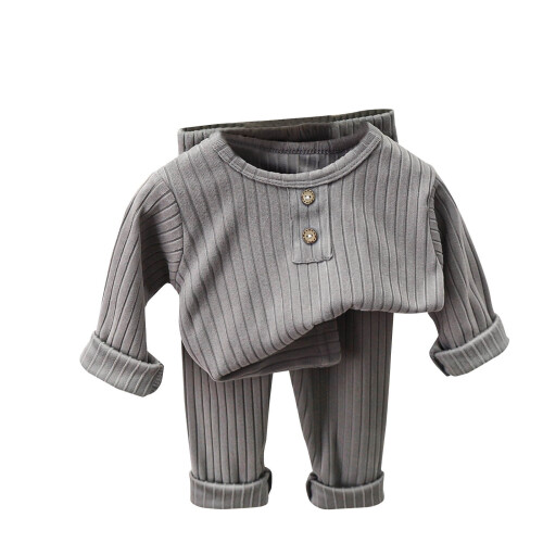 Boys Ribbed Thermal Underwear Set Gray 2-Piece