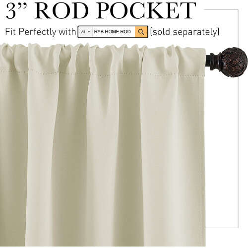 Cortinas curtas blackout bege 34x36 polegadas (2 peças) 1