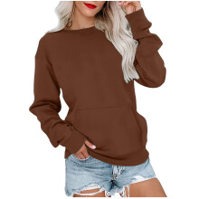Haut à manches longues et col rond pour femme, couleur mi-lourd