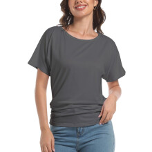 Top de manga corta estilo dolman con escote barco para mujer