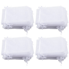 200 Pieces 4 By 6 Inch Organza Gift Bags Drawstring Jewelry Pouches Wedding Party Favor Bags (White)