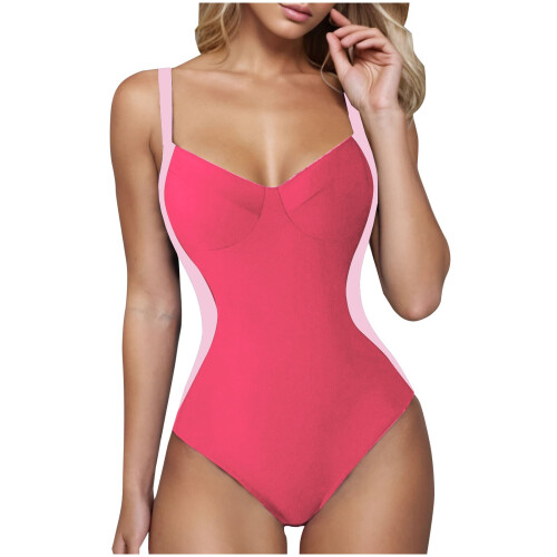 Maiô feminino com decote em V e modelagem que controla a barriga, com alças tipo suspensório. 1